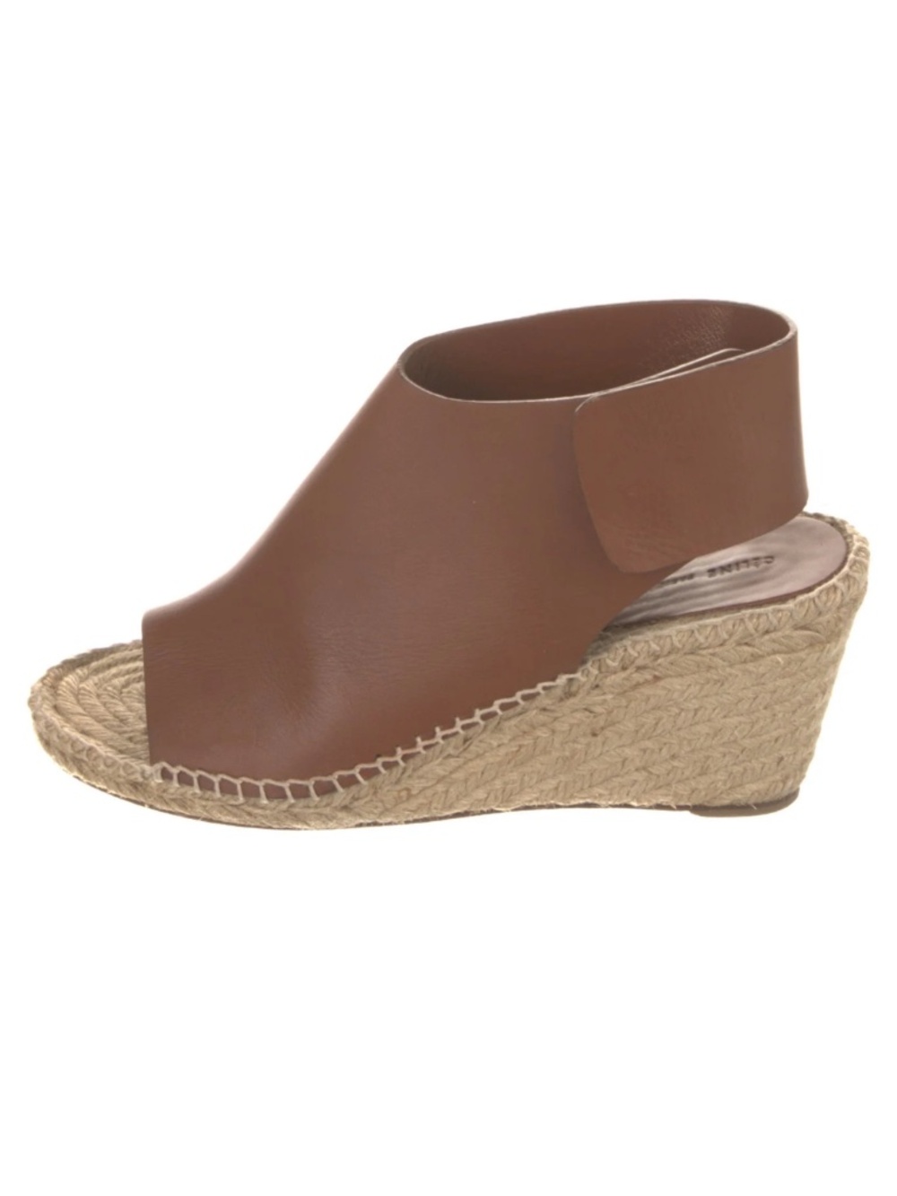 Celine Leather Wedge Espadrille, Size 41, Chestnut Brown